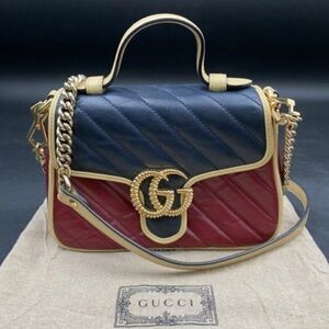 Gucci GG Marmon Red and Blue Quilted Leather Top Handle/Crossbody Bag
